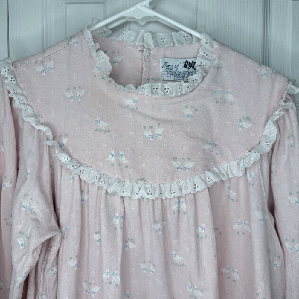 VTG Pink Nightgown Duck Floral Print Ilet Trim Prairie Cottagecore Granny M